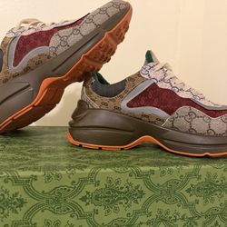 Gucci Rhyton GG Canvas Sneakers Size 8 – Excellent Condition With Box