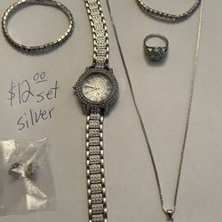 Silver Tone & Crystal  6 Piece Jewelry Set