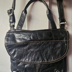 FOSSIL BLACK LEATHER CROSSBODY BAG / PURSE WITH HANDEL
