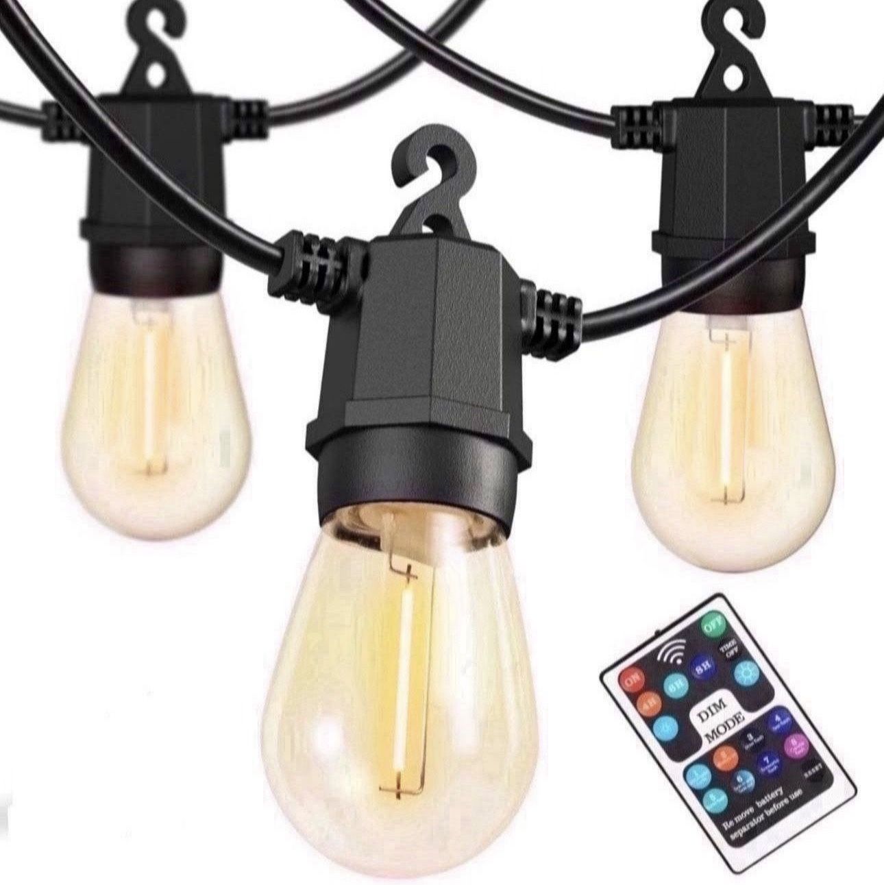 Outdoor String Lights 48Ft, Outdoor Lights Waterproof with 18 Shatterproof Bulbs, Personalized 8 Lighting Modes Remote Control Patio Lights for Patio