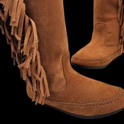 Skechers Tall Fringe Loafer Boots Leather Women's Size 7 M USA