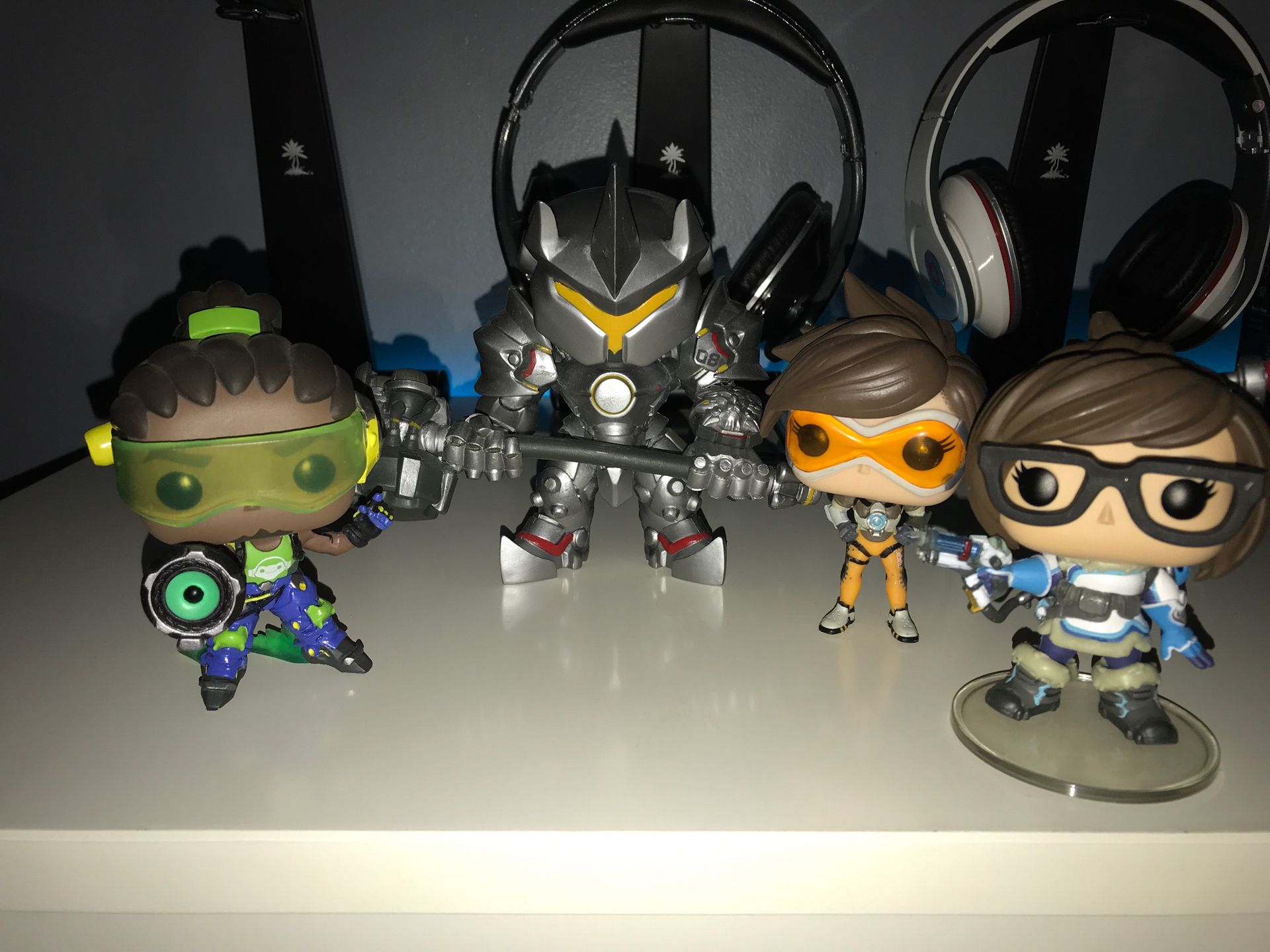 Overwatch Funko Pops. Lucio, Reinhardt, Tracer, and Mei. Sold together