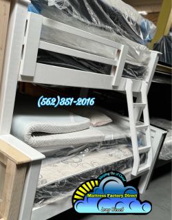 Twin over full white bunk bed litera cama con colchones nuevos new