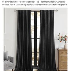 Black Blackout Plush Velvet Curtains 90 inch Long