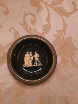 Vintage Greek Ceramic Trinket Bowl - 24k Gold Trim - 6in Diameter - 2in Height