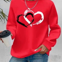 New Red Hearts Love Pullover Soft Sweatshirt Sz XL