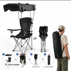 Camping Chair with Canopy, High Back Folding Beach Chair with Canopy Shade, Cup Holder, Side Pocket, 300 lbs Heavy Duty Canopy Chair
