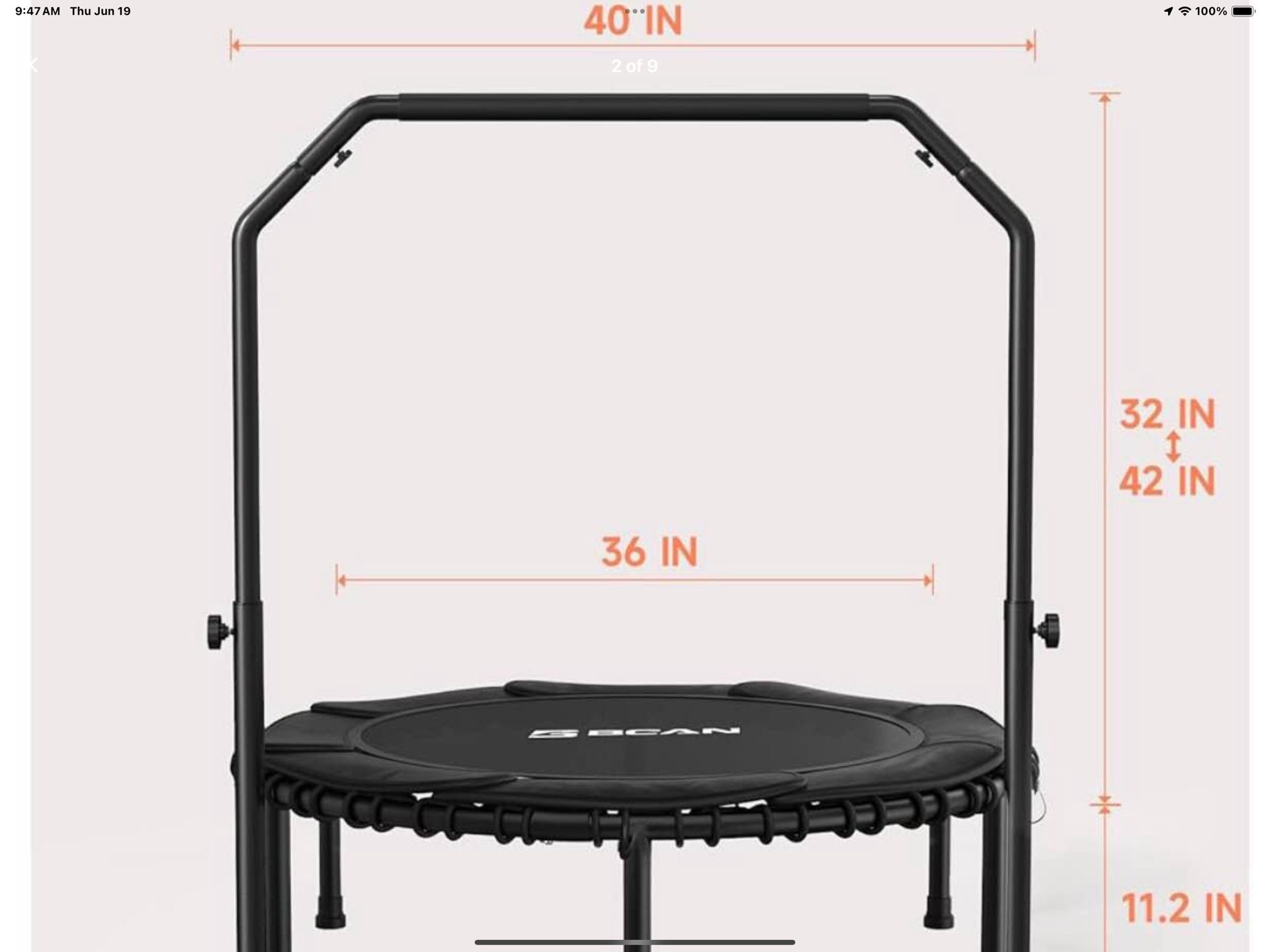 BCAN 450/550 LBS Foldable Mini Trampoline, 40"/48" Fitness Trampoline with Bungees, U Shape Adjustable Foam Handle, Stable & Quiet Exercise Rebounder 