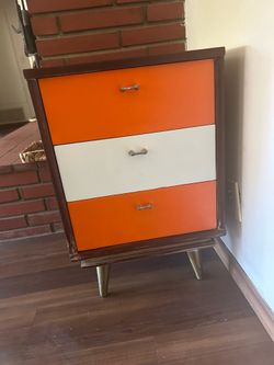 •Vintage•MidCentury Nightstand •Small dresser•End Table• Atomic Orange• Solid Wood Nightstand •