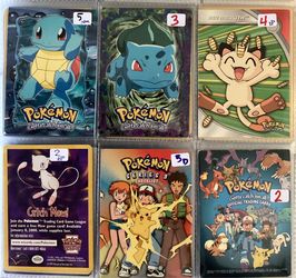Meowth #HV9 Pokemon 2000 Topps TV Heroes & Villians, Mew Promo, 2 Checklists, Bulbasaur, Squirtle