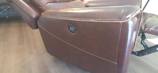 Brown Leather Power Recliner Sofa