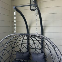 Gray Wicker Hanging Egg Chair with Stand