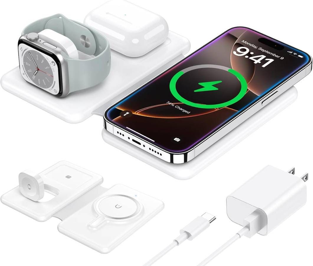 new Wireless Charger for iPhone-3 in 1 Charging Station for Apple Multiple Devices, Travel Charger for iPhone 16 15 14 13 12 pro max & AirPods 4/3/Pro