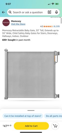 Momcozy Retractable Baby Gate, 33" Tall, Extends up to 55" Wide