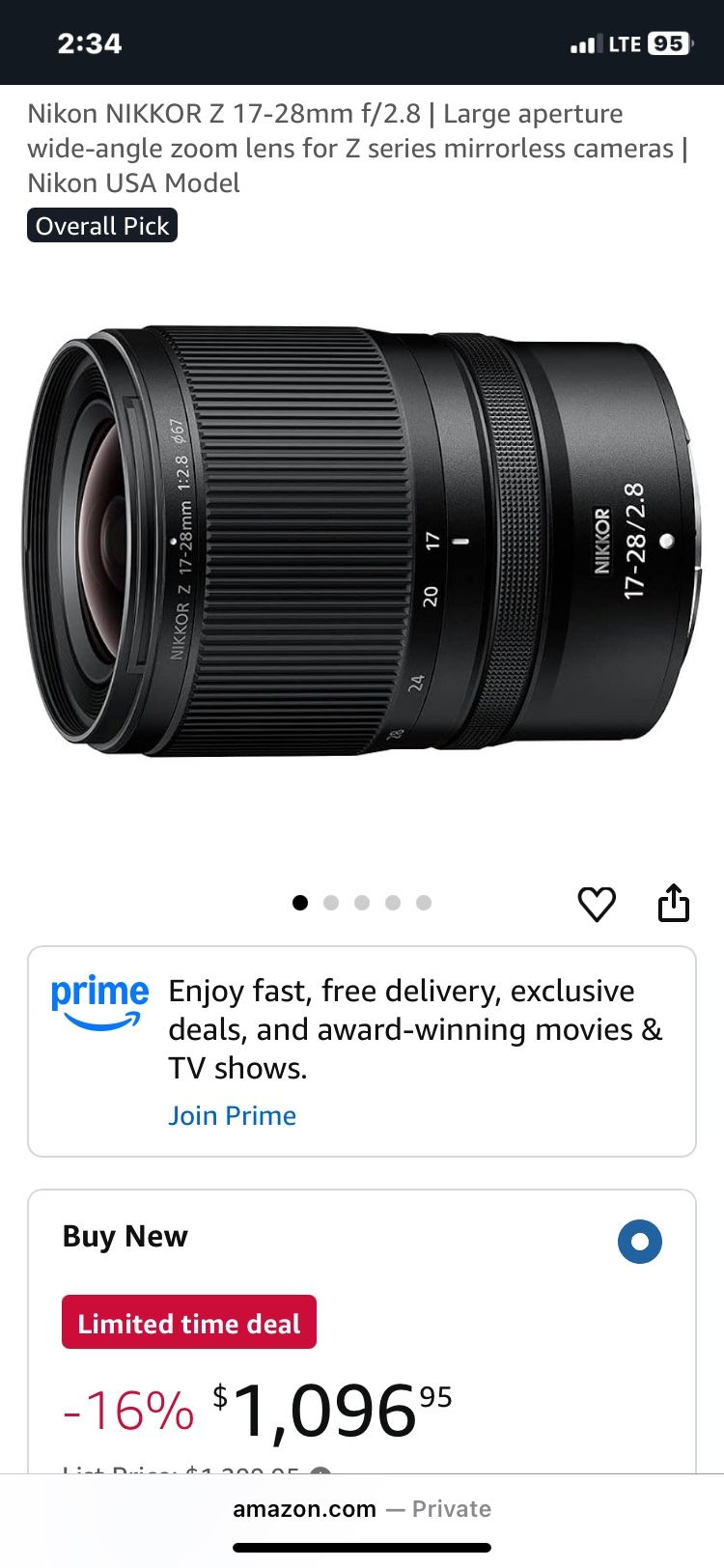 Nikon NIKKOR Z 17-28mm f/2.8 Z-Mount Wide Angle Zoom Lens Mirrorless SLR