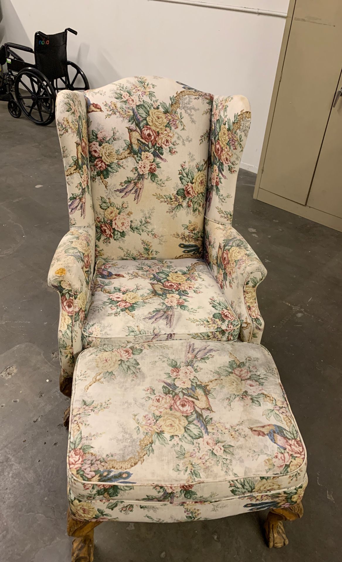 Antique Wingback Chair and Ottoman