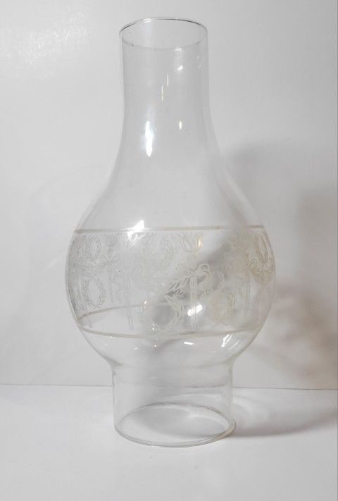 Original Vintage Oil Lamp Chimney Globe Shade With Torch/Leaf Pattern (3" Base)