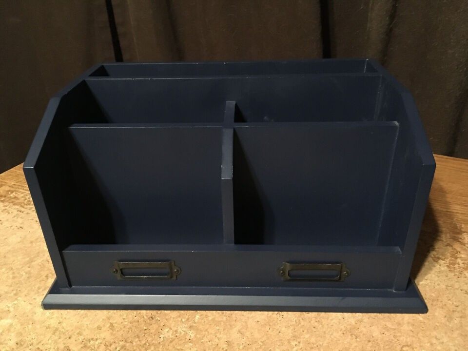 Wooden Desk Organizer Dark Blue 5 Slots 13x8x6.5