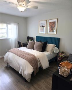 Queen Velvet Upholstered Headboard + Bedframe