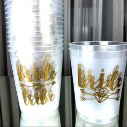 BRIDE TRIBE/ BRIDE FROSTED (NOT CLEAR) PLASTIC CUPS 16 COUNT $15