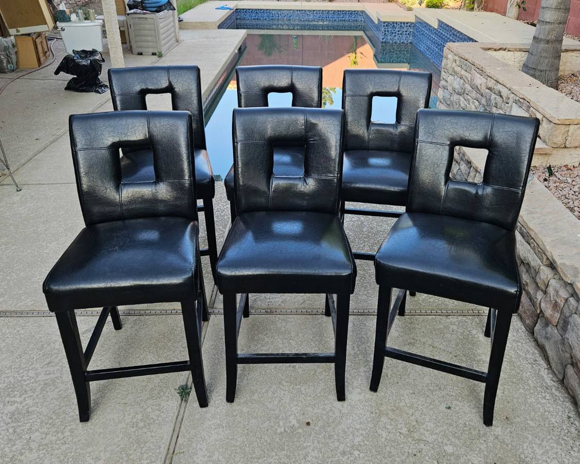 Black counter height barstools. Set of six