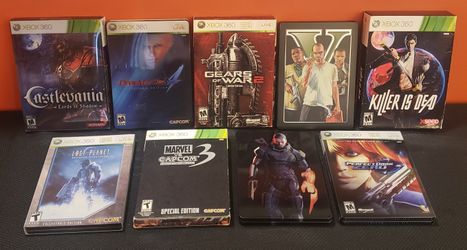 LOT OF 9 XBOX 360 GAMES - STEELBOOK/LIMITED EDITION - MARVEL VS CAPCOM 3/ MASS EFFECT 3/ CASTLEVANIA/ DMC4/ PERFECT DARK ZERO + MORE