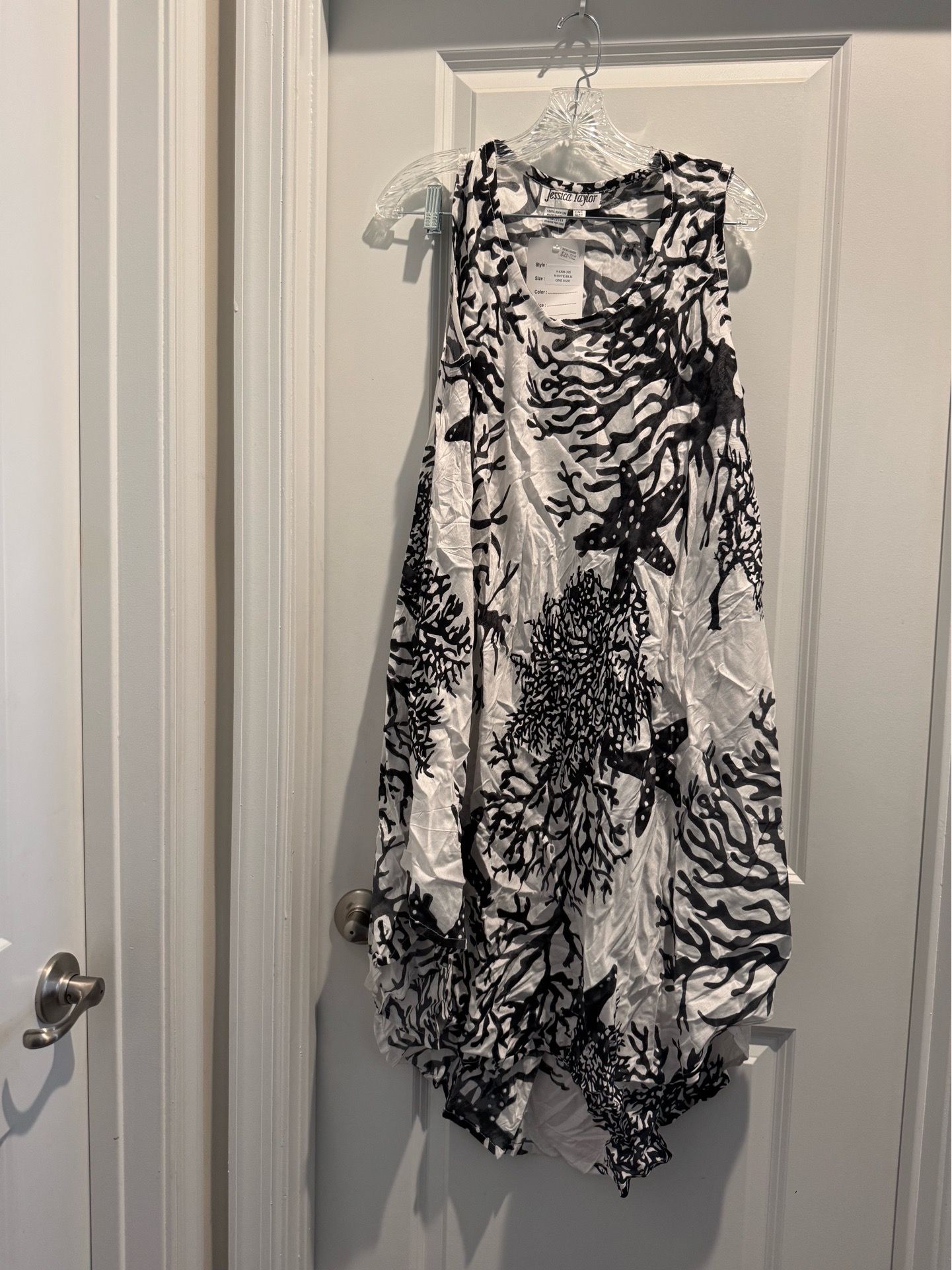 Sleeveless Black and White Coral Print Mini Dress/coverup OS