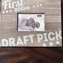 First Round Draft Pick New Baby Boy Rustic Football Picture Frame
