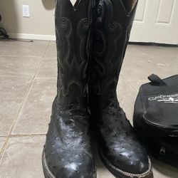 Tony Lama Men's Ostrich Skin Black Dress Boots Size 9.5