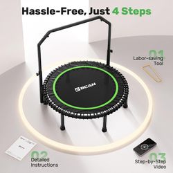 BCAN 550 Lbs Foldable Mini Trampoline 48 Inches Stable & Quiet - New $189