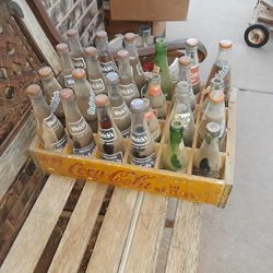 Vintage Still Filled Pop Bottles And Crate