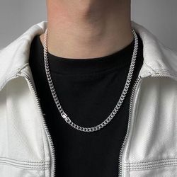 Wang Jiaer’s same Cuban necklace, men’s versatile fashion high-end couple’s colorless titanium steel necklace accessories