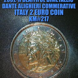 2002-R BEAUTIFUL BIMETALLIC ITALY 2 EURO DA TI ALIGHIERI KM# 217 AS SHOWN !