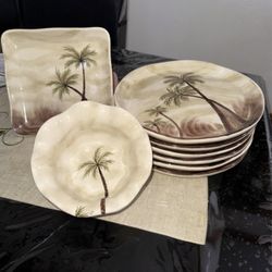 Palm Tree Dinnerware Set – 8 Pieces