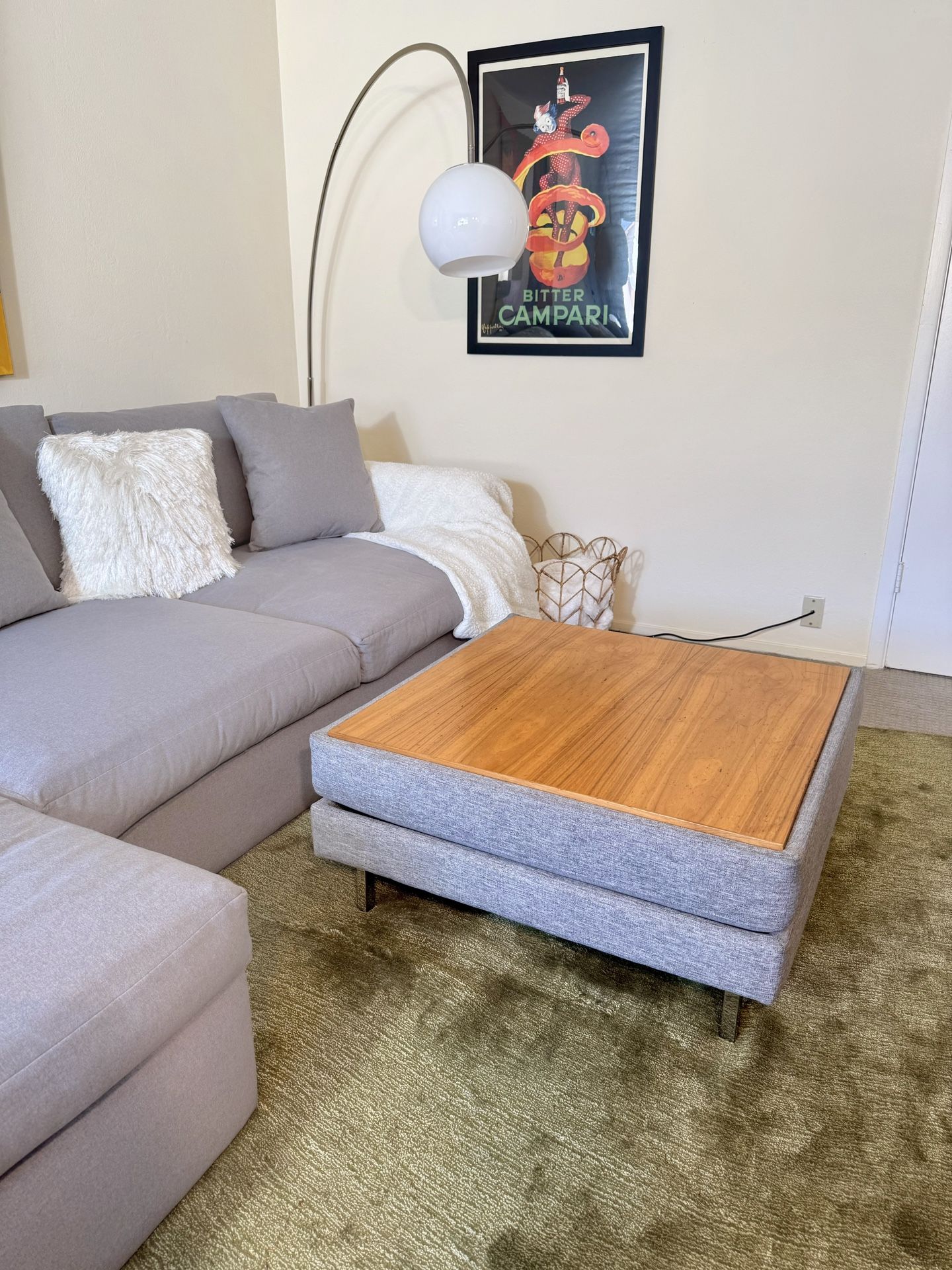 Mid Century Modern Square Ottoman with Reversible Top