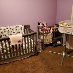 Grey Baby Crib W/matching Grey Changing Table 