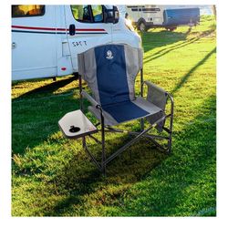XXL Folding Camping Chair with Side Table & Storage Pocket
