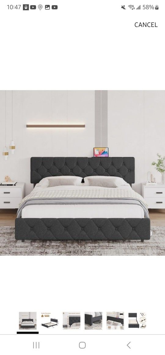 Arigeas Queen Size Bed Frame, Platform Bed Frame With USB Ports, Soft Adjustable Headboard, Metal Bed Mattress Foundation With Storage, No Box Spring,New Products : American Fashion Style Bags On Sale