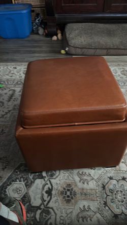 Brown Faux Leather Ottoman / storage cube