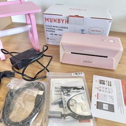 MUNBYN RealWriter 401AP Pink Apple AirPrint Wireless Thermal Label Printer & Stand