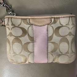 VTG COACH Wristlet Bag/Pouch - Y2K - All Over Pattern - Logo/Zipper - Beige/Pink