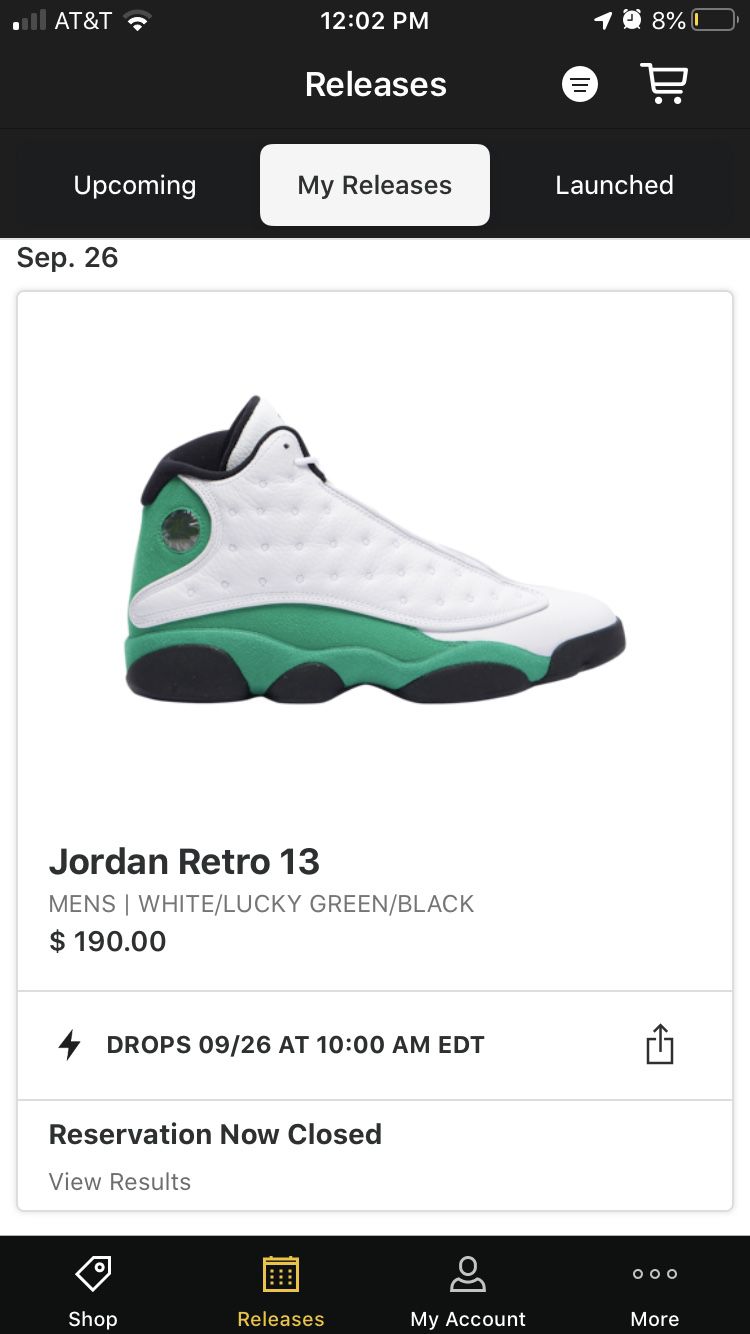Jordan 13 ‘Lucky Green’ sizes 11.5 and 12 Release day orders