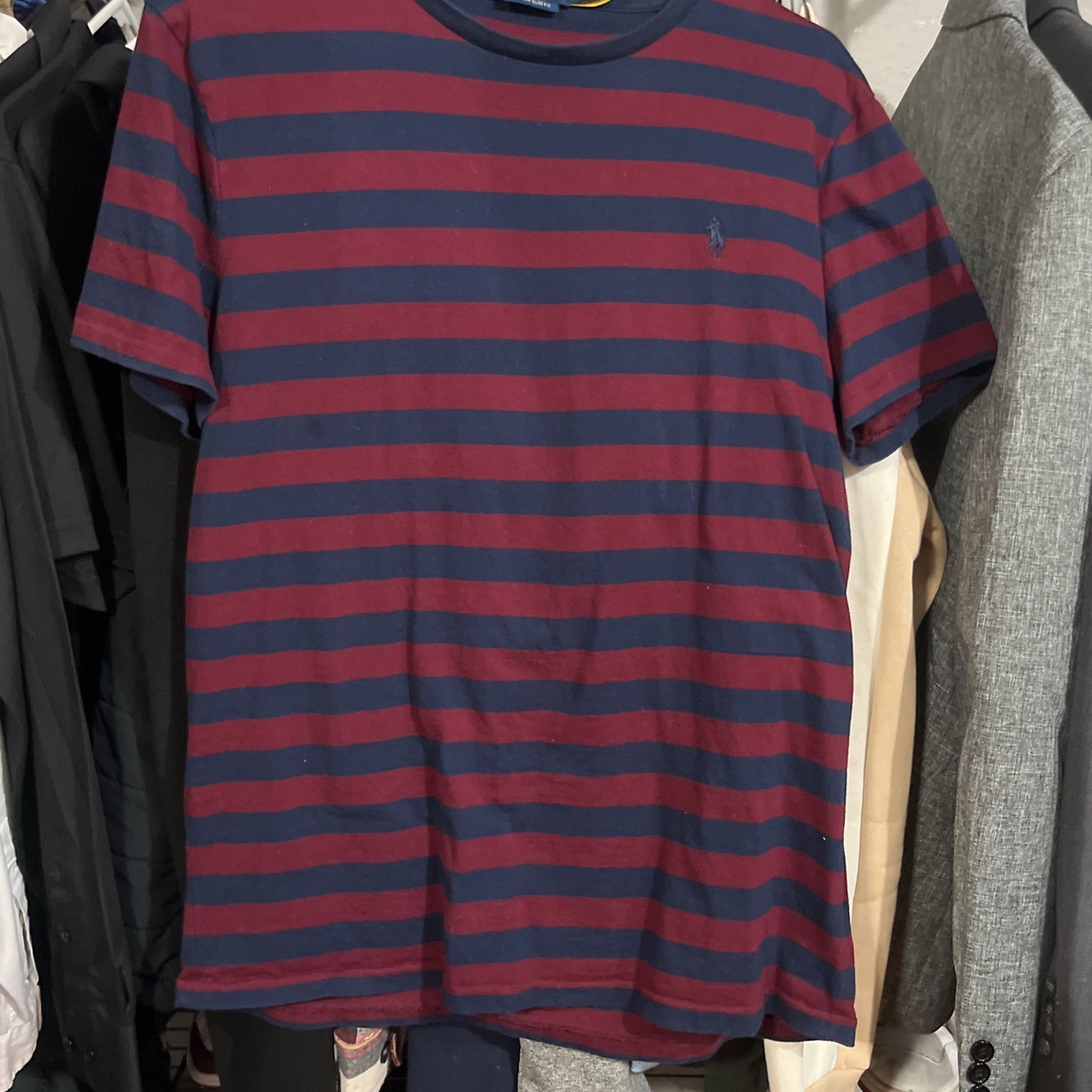 Polo Ralph Lauren Striped T-Shirt- Navy Blue/Burgundy