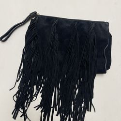 forever 21 blogger fave black cow hide suede leather fringe oversized clutch bag