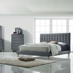Brand New 4PC Light Gray Fully Upholstered Bedroom Set
