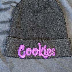 Cookies beanie with purple lettering