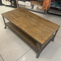 Metal and Wood Rolling Coffee Table