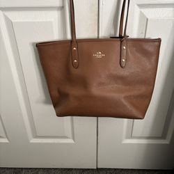 Brown Leather Coach City Zip Tote