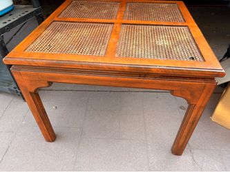 1980's Ethan Allen Classic Manor Chinese Chippendale Caned Square Side Ta