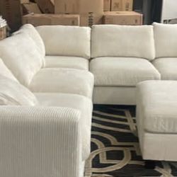 New 99x99 Corduroy Sectional Couch With Ottoman / Free Delivery 